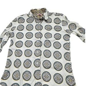 Casual Tizzie Button Down Shirt Womens Small White Medallion Long Sleeve Cotton